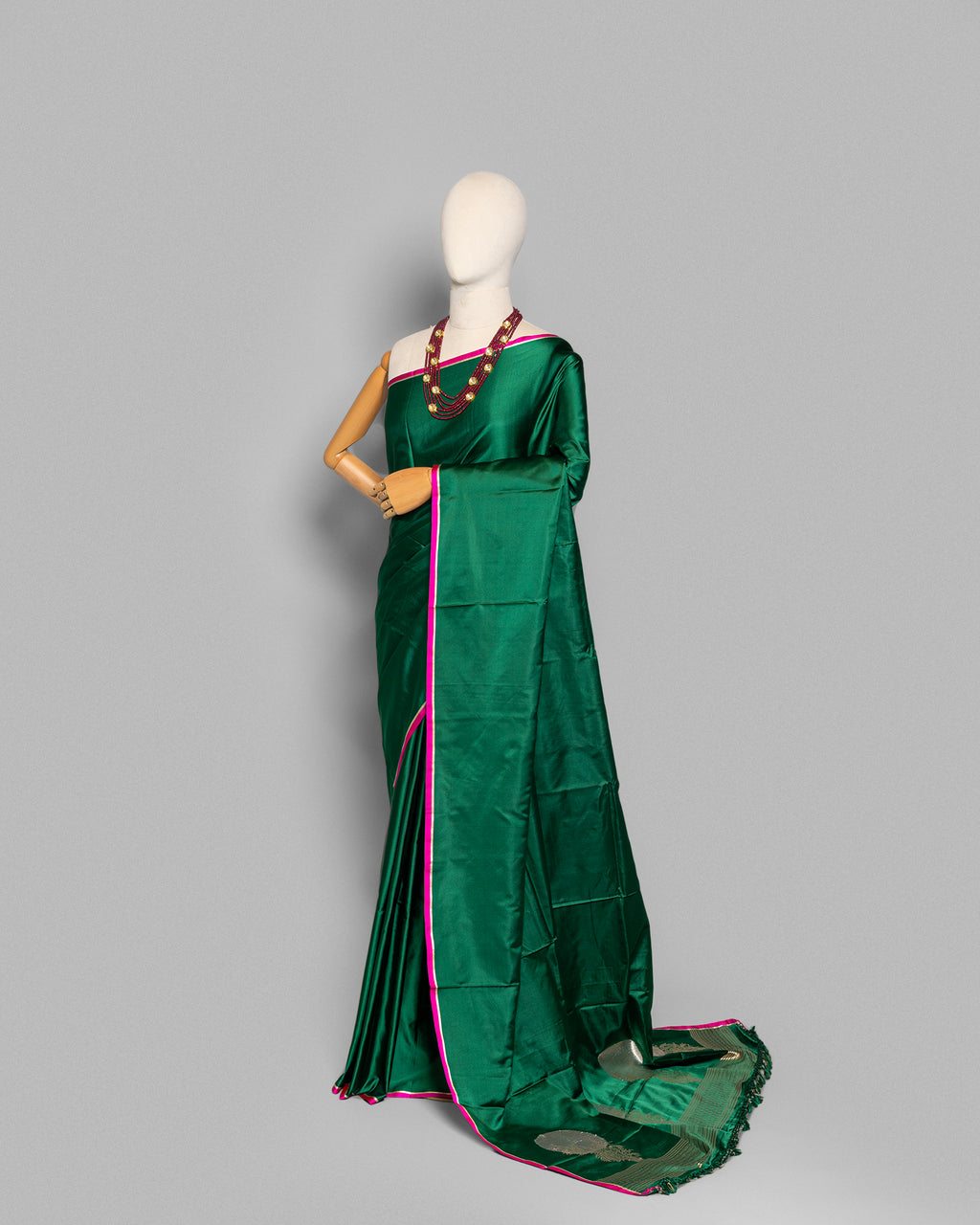 BOTTLE GREEN MASHRU SILK SAREE WITH CONTRAST BORDER