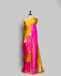 MUSTARD & PINK MASHRU SILK SAREE WITH CONTRAST BORDER