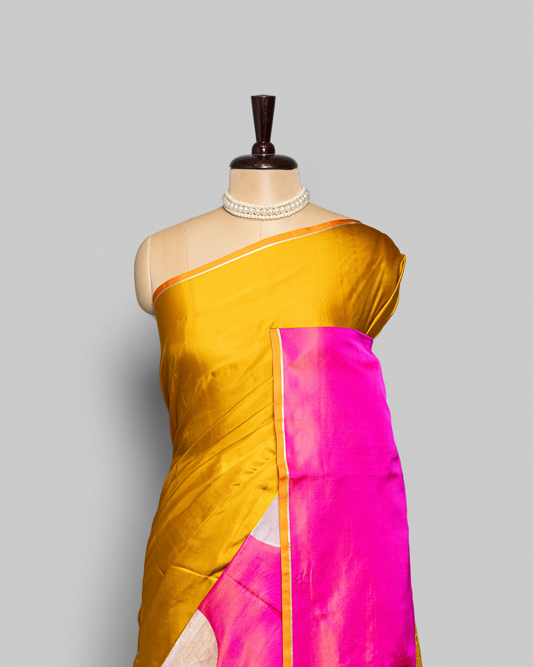 MUSTARD & PINK MASHRU SILK SAREE WITH CONTRAST BORDER