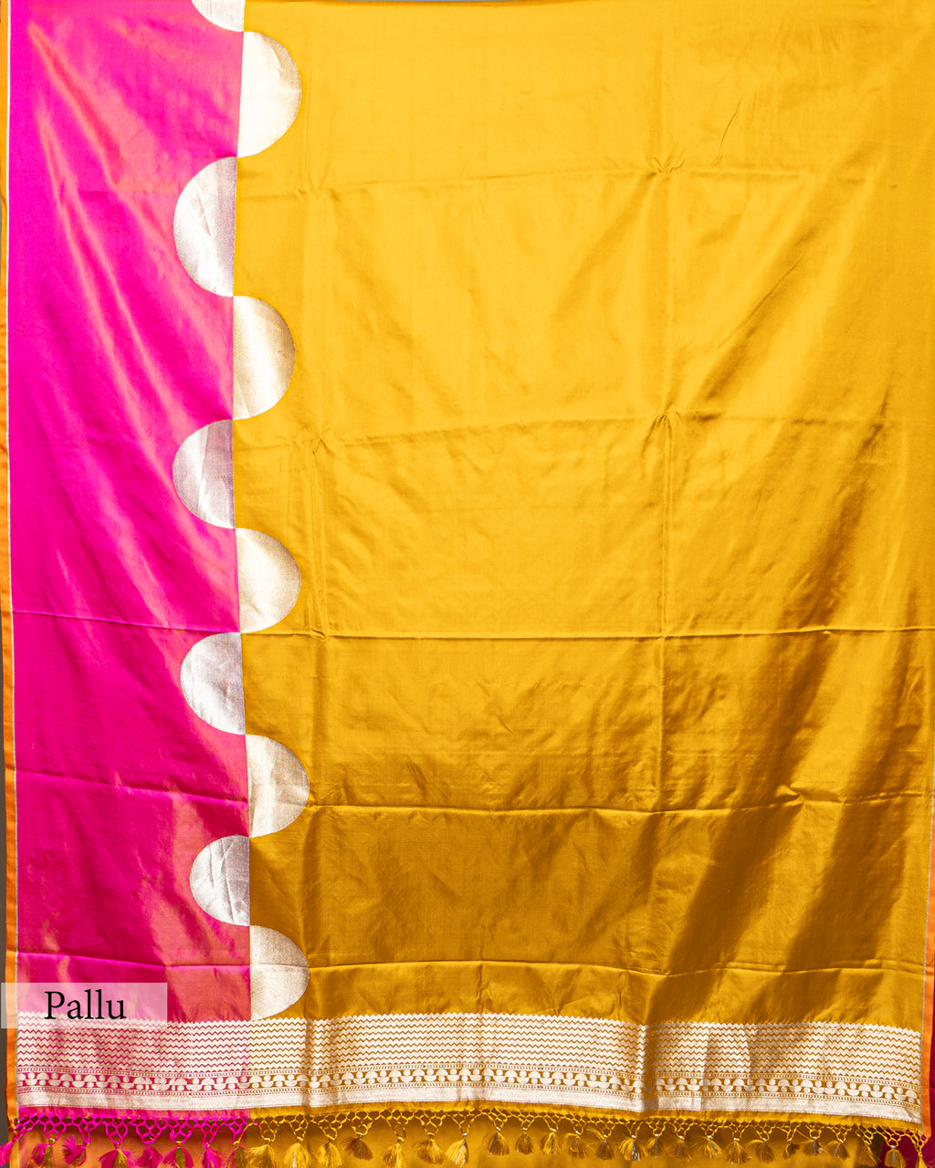 MUSTARD & PINK MASHRU SILK SAREE WITH CONTRAST BORDER