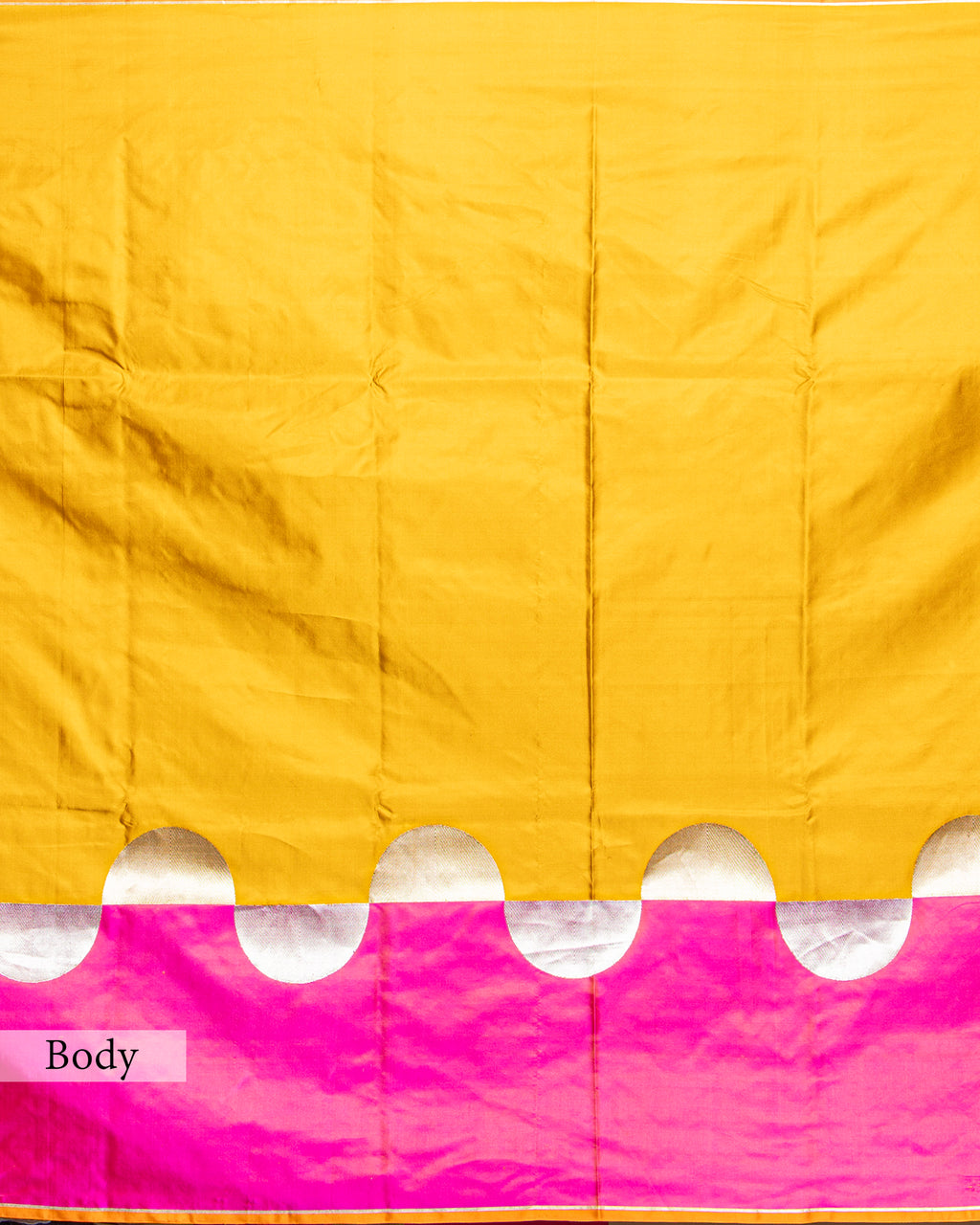 MUSTARD & PINK MASHRU SILK SAREE WITH CONTRAST BORDER