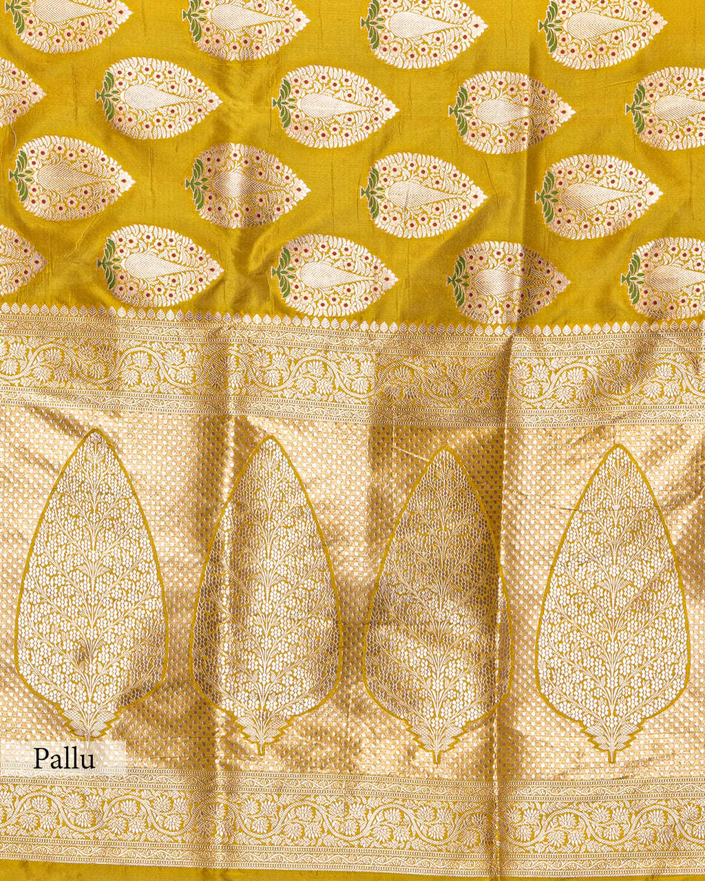 MUSTARD BANARASI SILK SAREE WITH TINCHOI MEENAKARI WORK