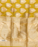 MUSTARD BANARASI SILK SAREE WITH TINCHOI MEENAKARI WORK