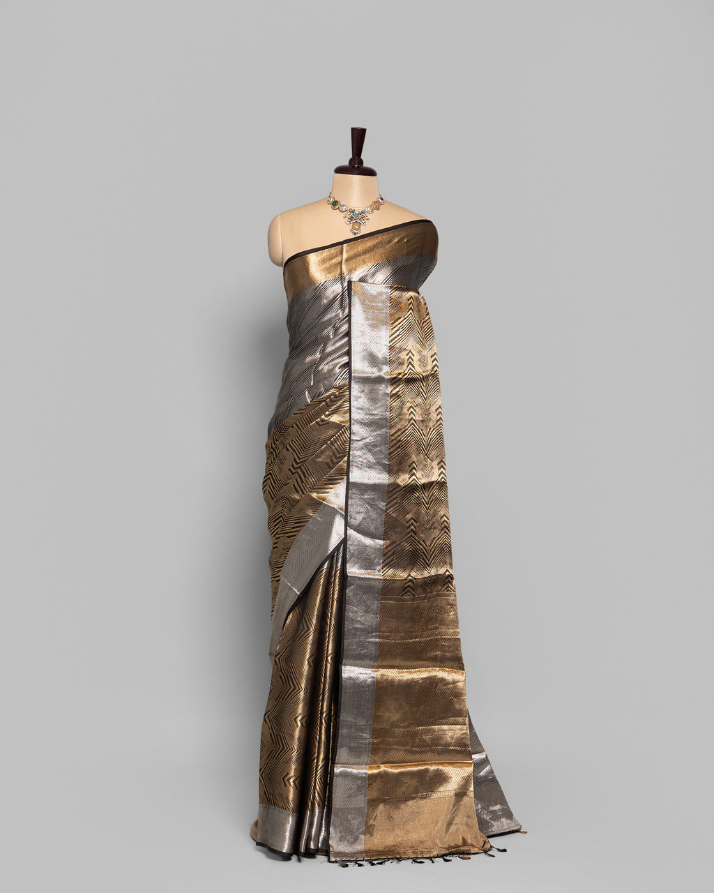 SILVER METALLIC GOLD ZARI WORK SOFT TISSUE SAREE
