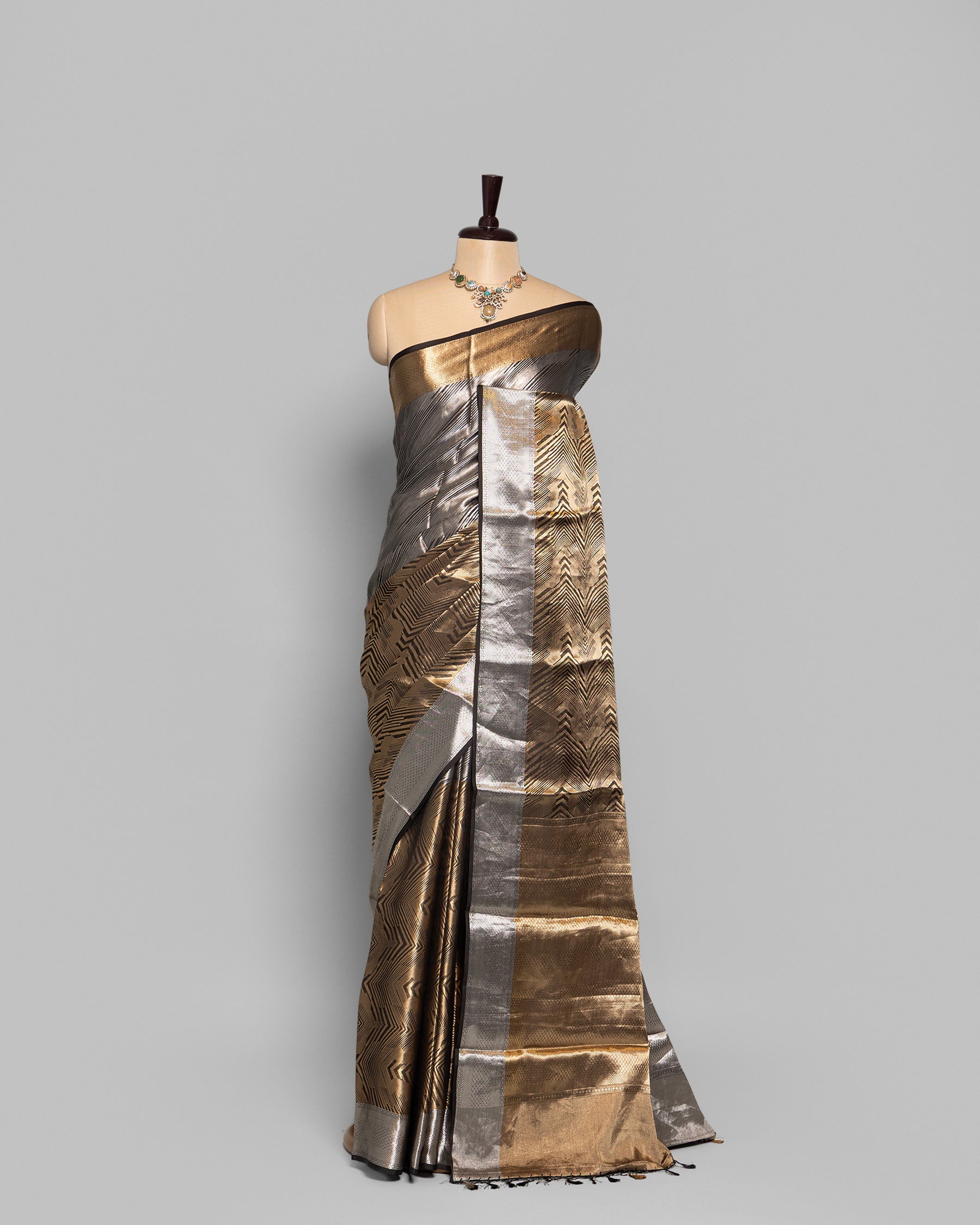 SILVER METALLIC GOLD ZARI WORK SOFT TISSUE SAREE