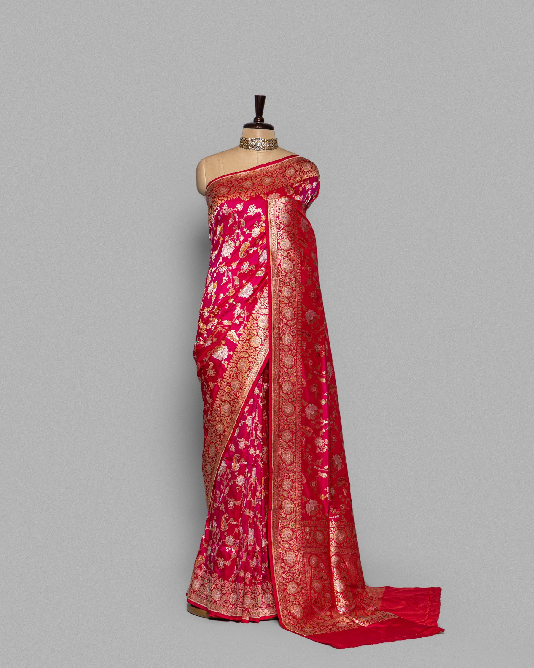 DUAL TONE BANARASI SILK SAREE WITH TINCHOI MEENAKARI