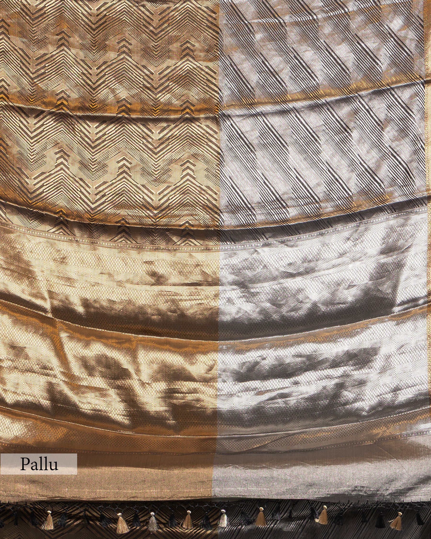 SILVER METALLIC GOLD ZARI WORK SOFT TISSUE SAREE