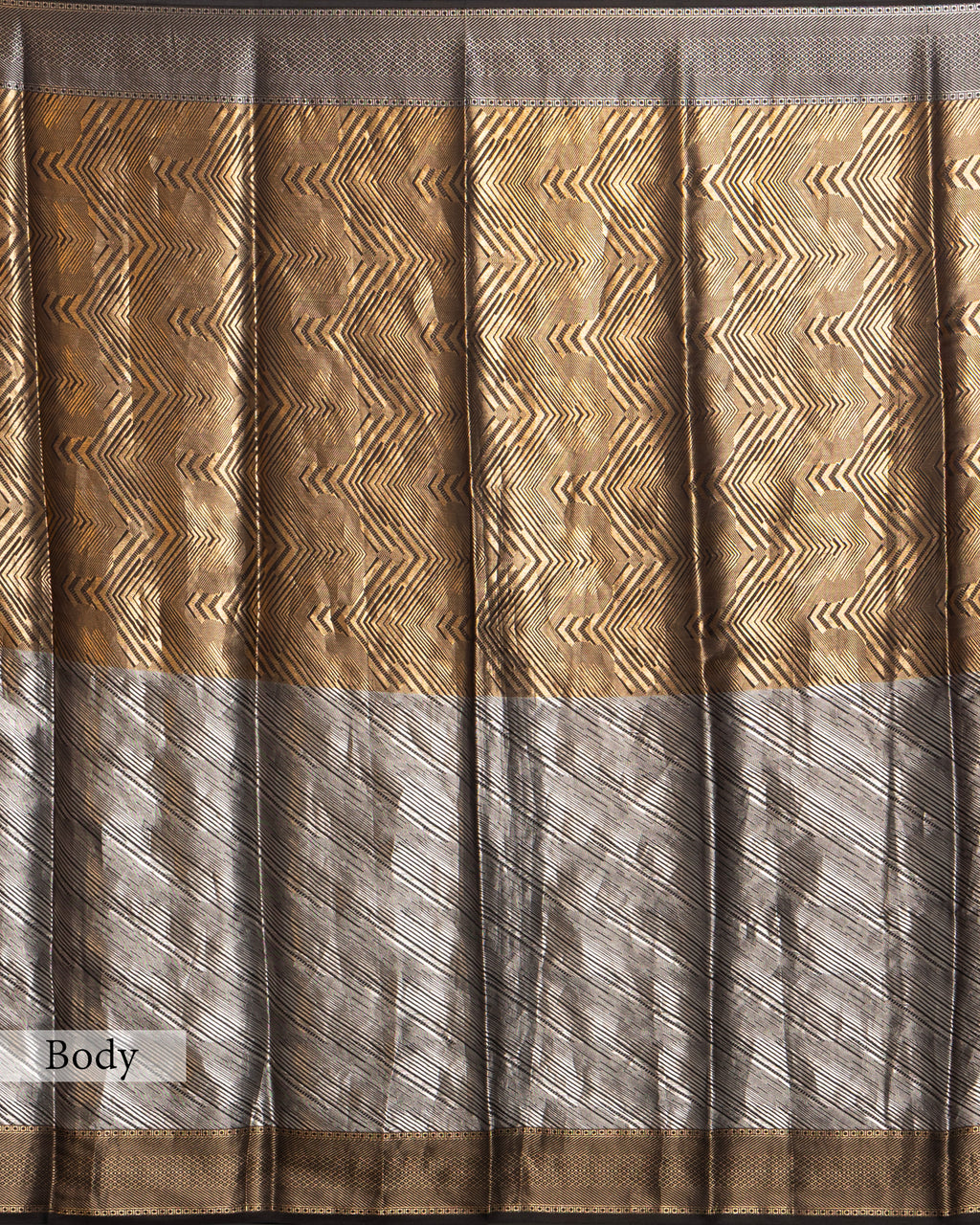 SILVER METALLIC GOLD ZARI WORK SOFT TISSUE SAREE