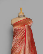 VERMILLION BANARASI SILK SAREE WITH TINCHOI MEENAKARI WORK