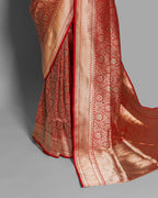 VERMILLION BANARASI SILK SAREE WITH TINCHOI MEENAKARI WORK