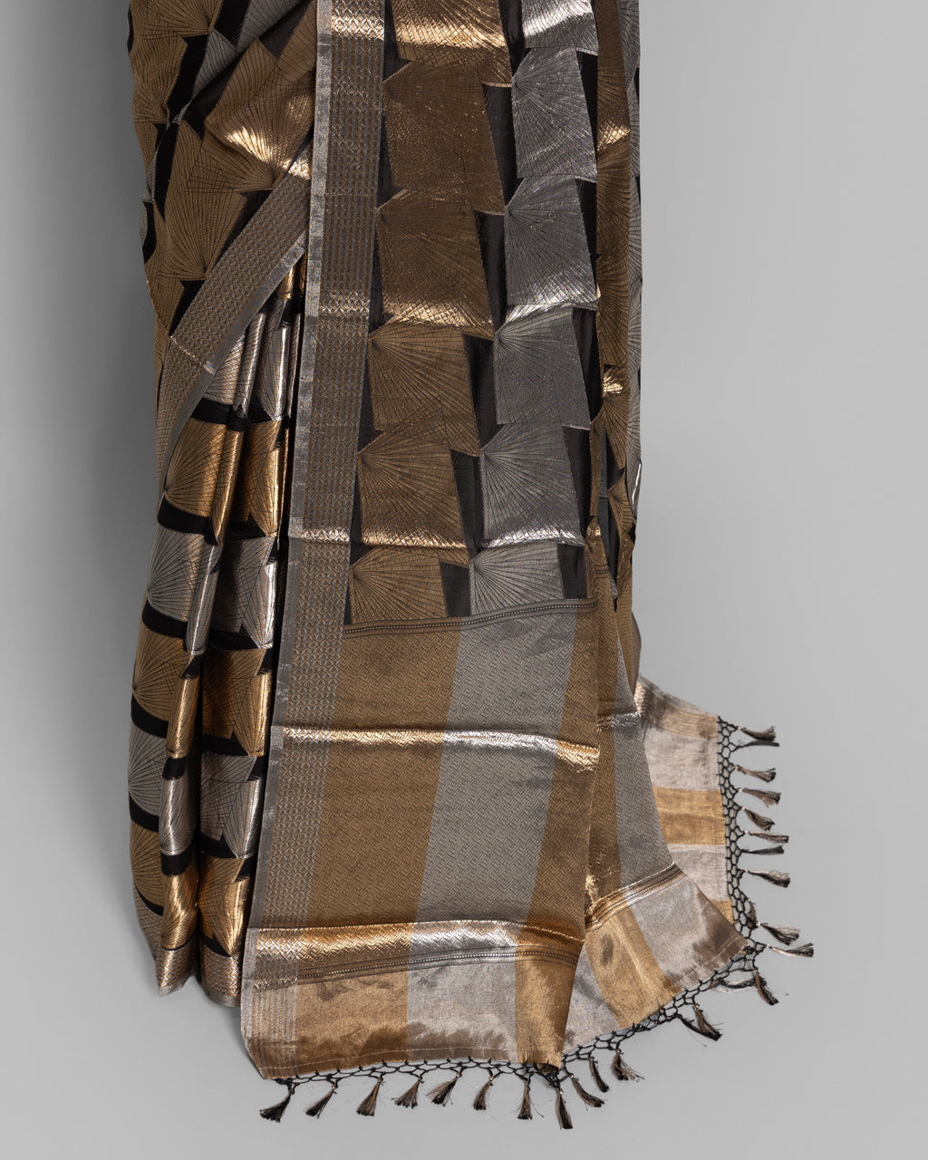 BLACK GOLD WITH SILVER ZARI SOFT TISSUE SAREE
