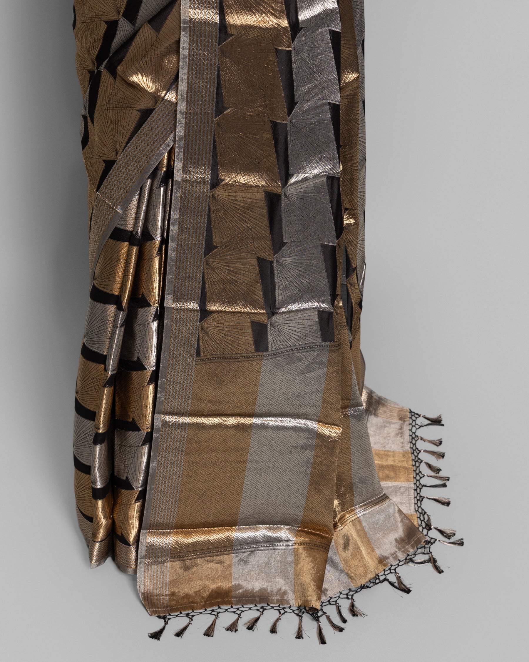 BLACK GOLD WITH SILVER ZARI SOFT TISSUE SAREE