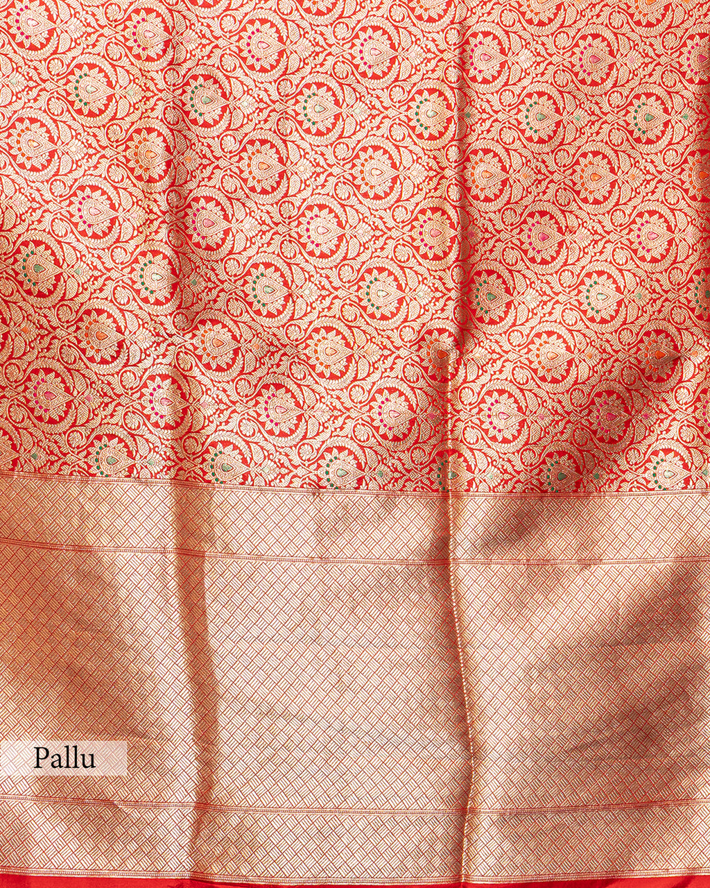 VERMILLION BANARASI SILK SAREE WITH TINCHOI MEENAKARI WORK