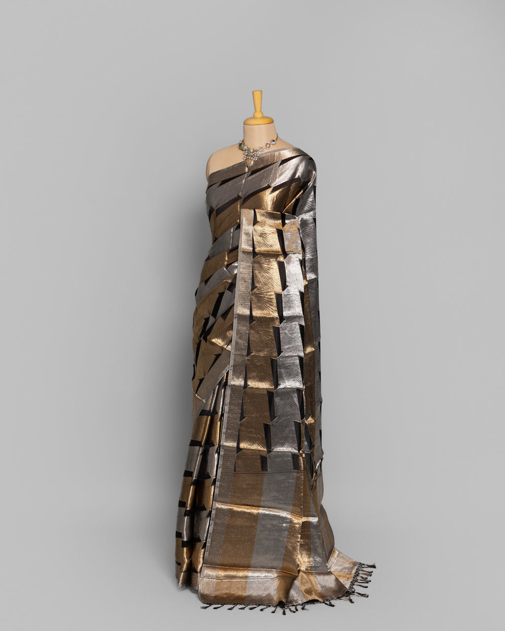 BLACK GOLD WITH SILVER ZARI SOFT TISSUE SAREE