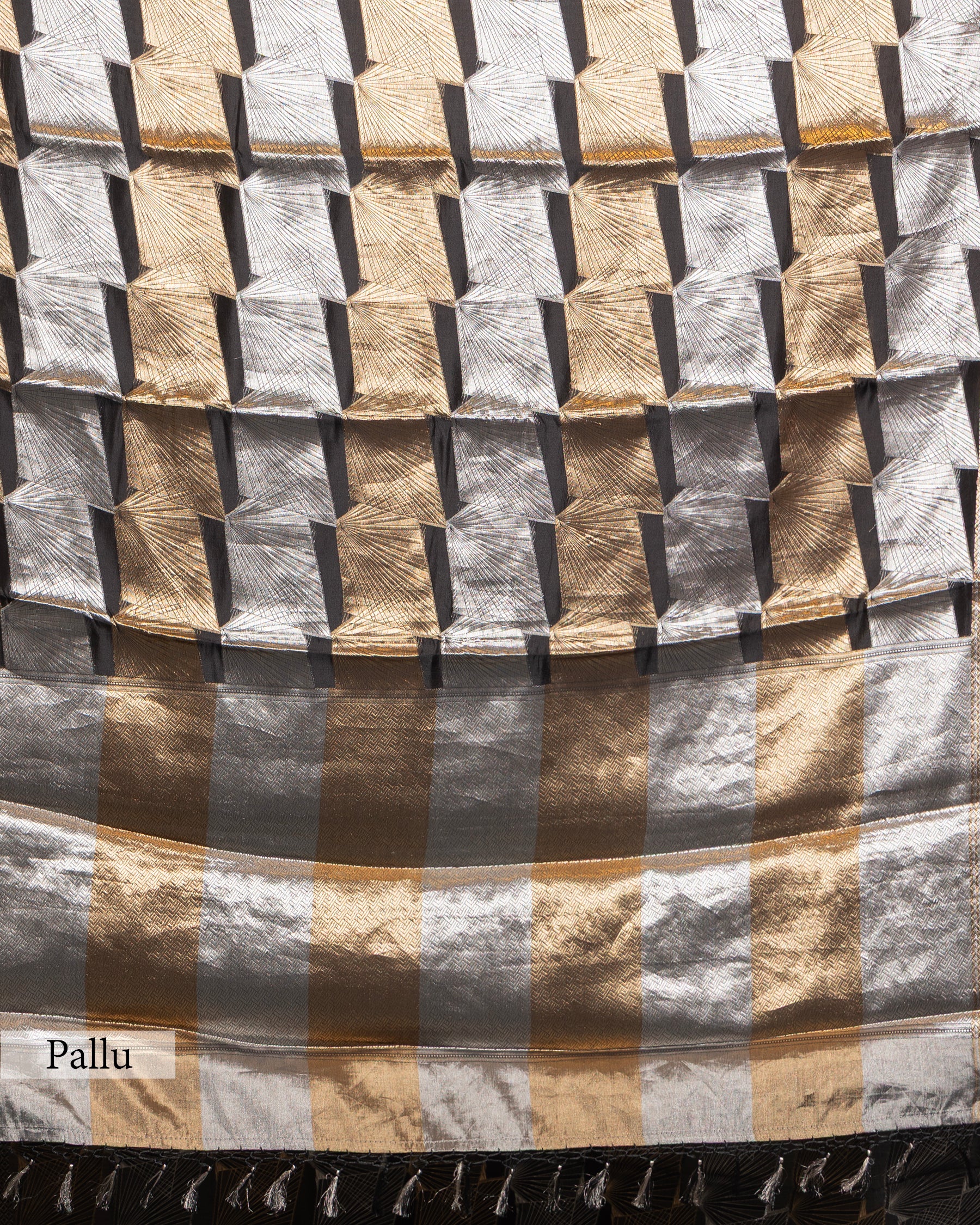 BLACK GOLD WITH SILVER ZARI SOFT TISSUE SAREE