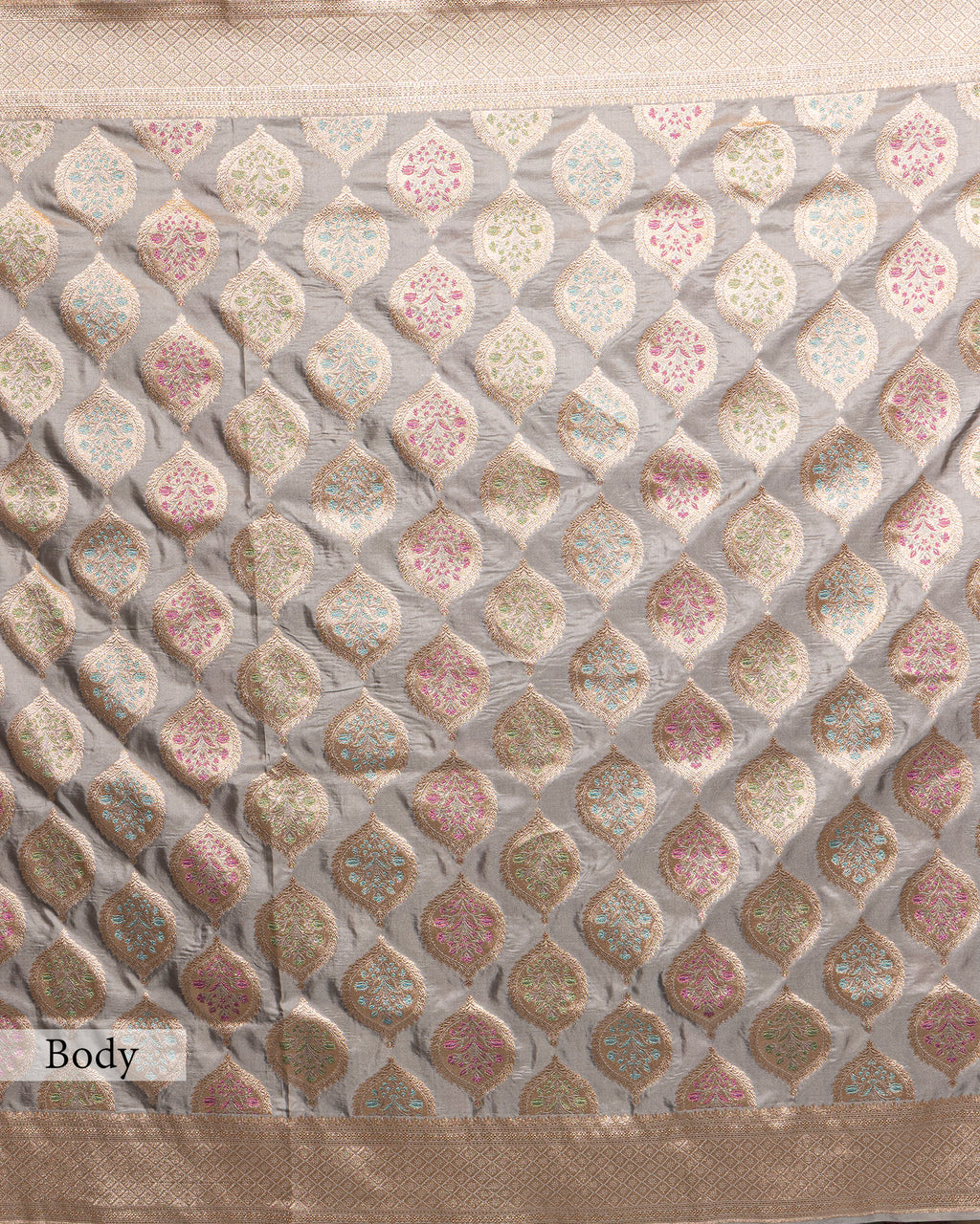 GOLD BLUE BANARASI SILK SAREE WITH TINCHOI MEENAKARI WORK