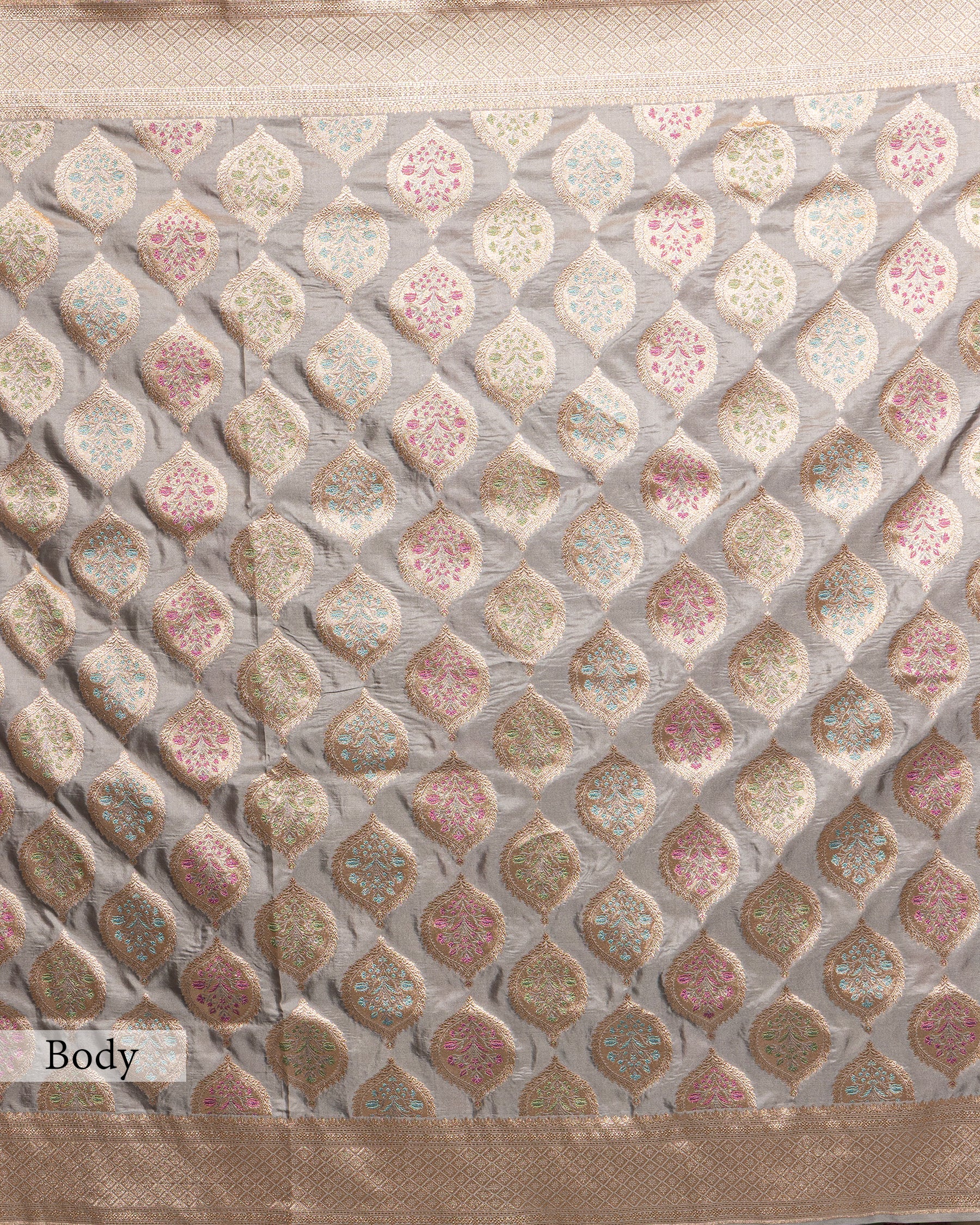 GOLD BLUE BANARASI SILK SAREE WITH TINCHOI MEENAKARI WORK