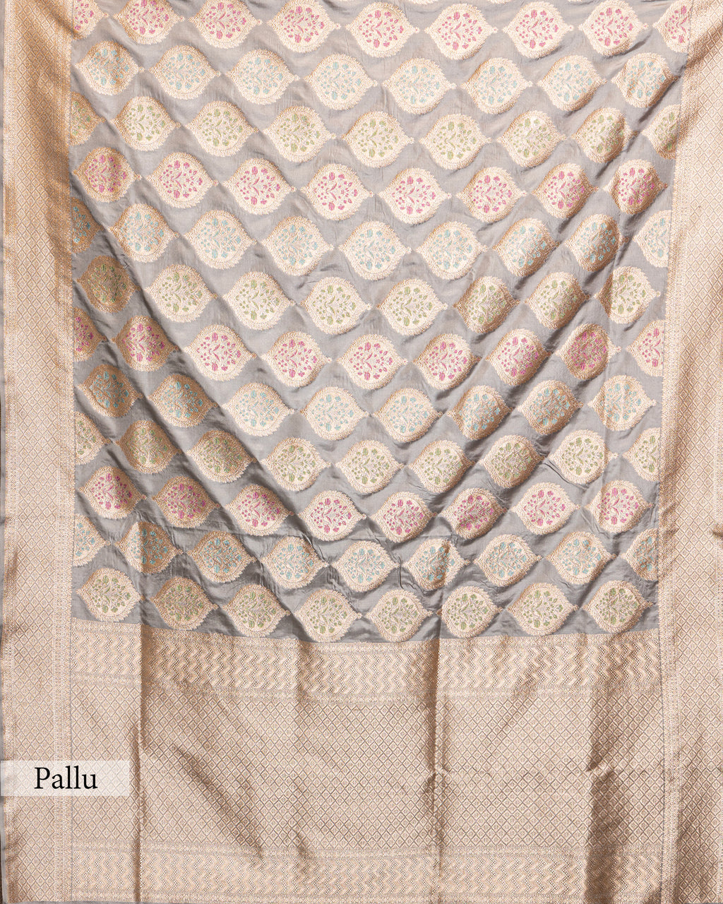 GOLD BLUE BANARASI SILK SAREE WITH TINCHOI MEENAKARI WORK