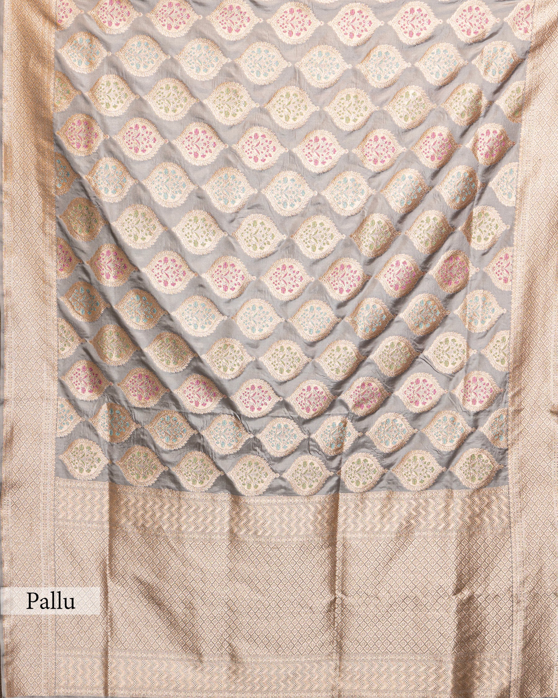 GOLD BLUE BANARASI SILK SAREE WITH TINCHOI MEENAKARI WORK