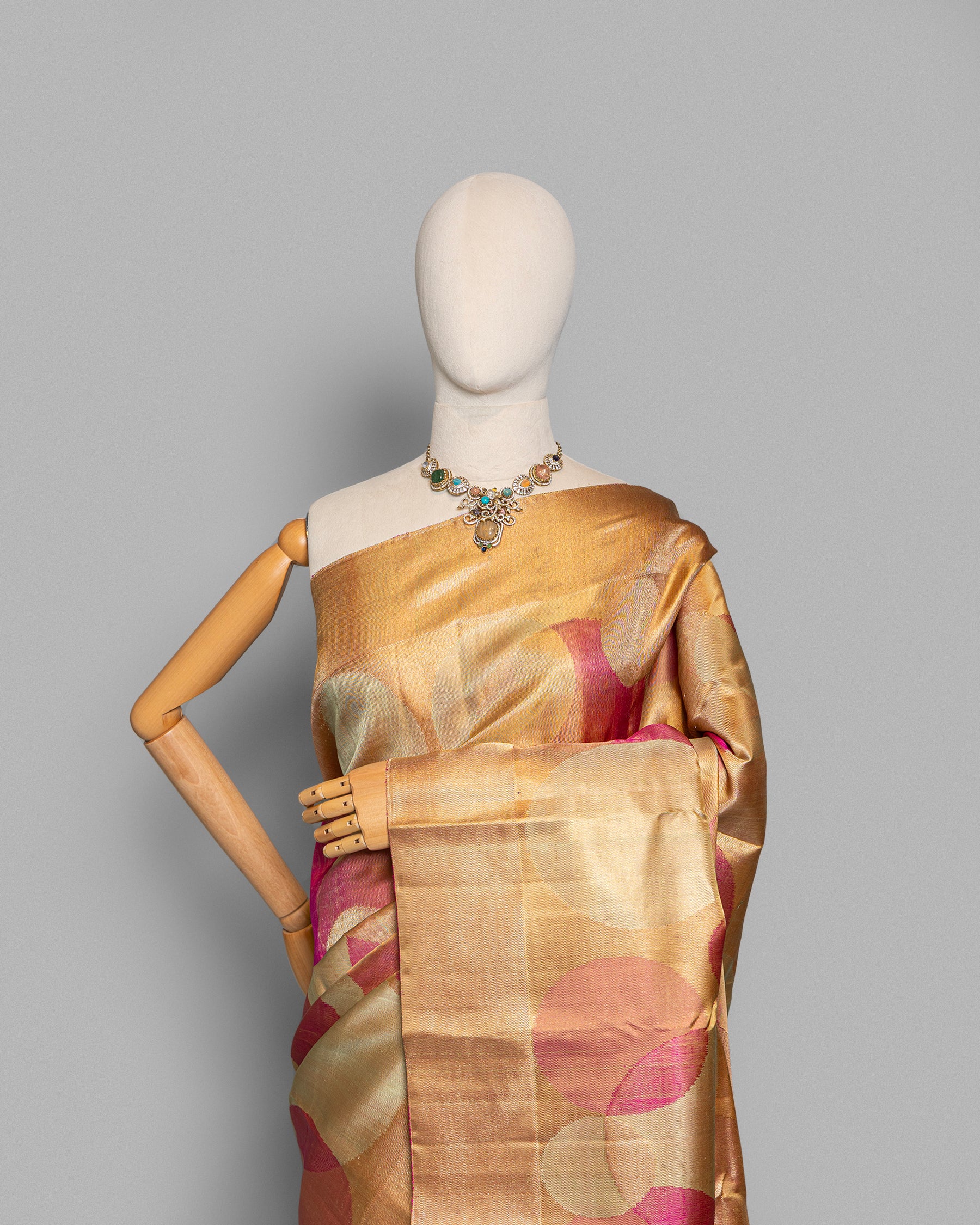 GOLDEN PINK DUAL-TONE KANJEEVARAM SILK SAREE