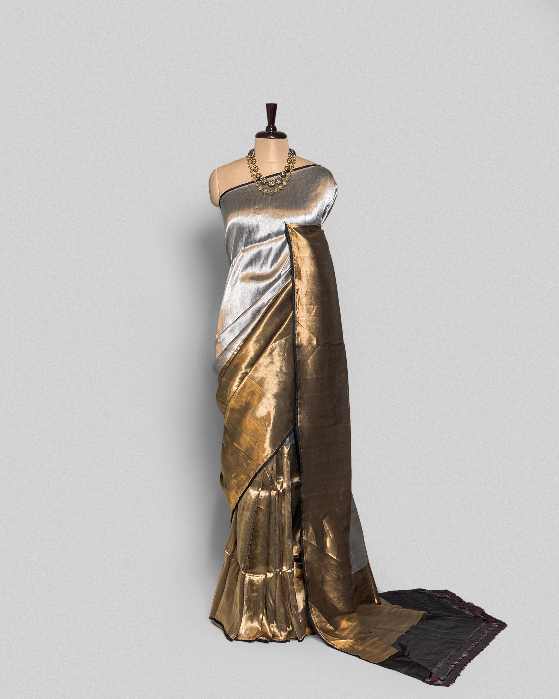 SILVER-GOLD ZARI WOVEN TISSUE SILK SAREE
