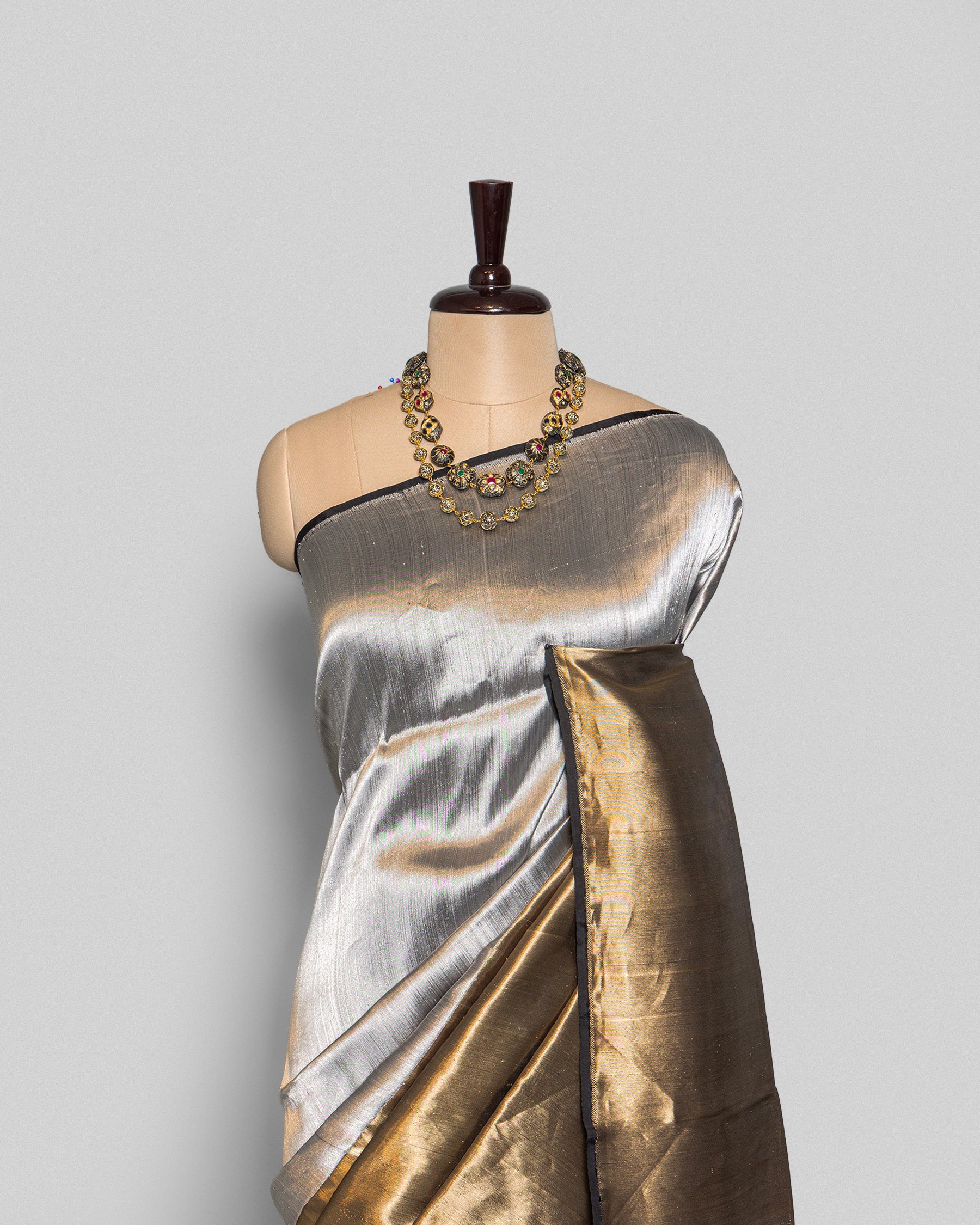 SILVER-GOLD ZARI WOVEN TISSUE SILK SAREE