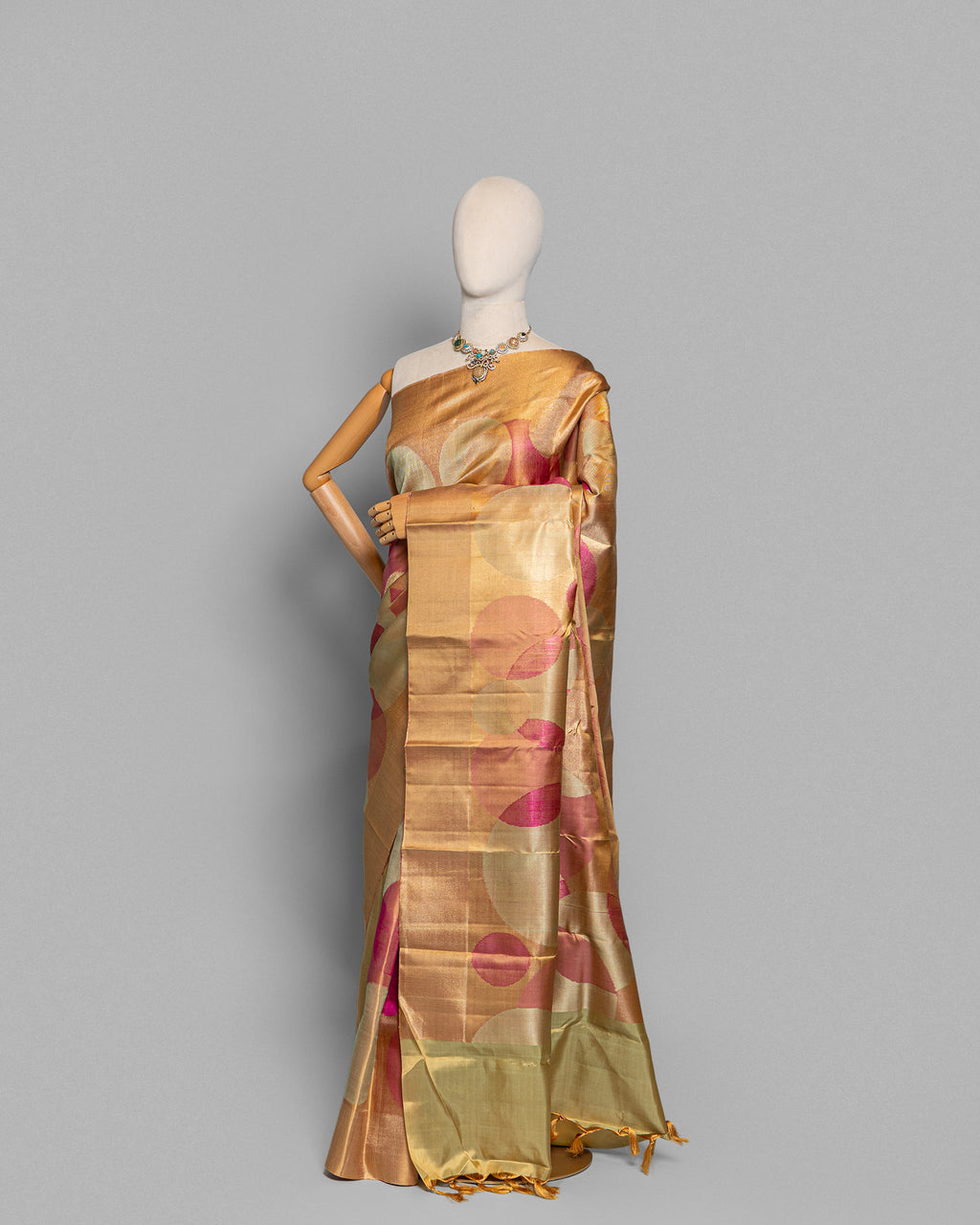 GOLDEN PINK DUAL-TONE KANJEEVARAM SILK SAREE