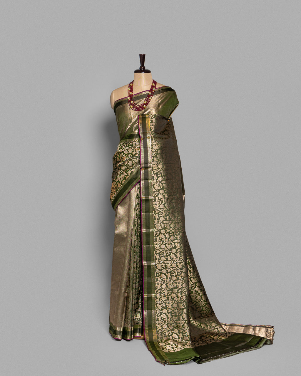 OLIVE SHIKARGAH WOVEN KANJEEVARAM SILK SAREE