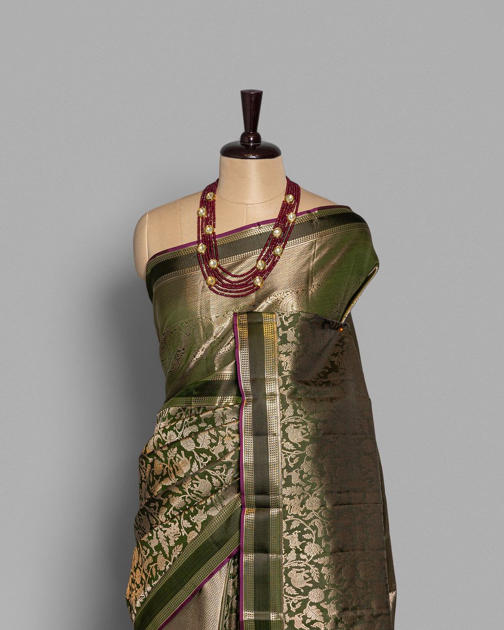OLIVE SHIKARGAH WOVEN KANJEEVARAM SILK SAREE