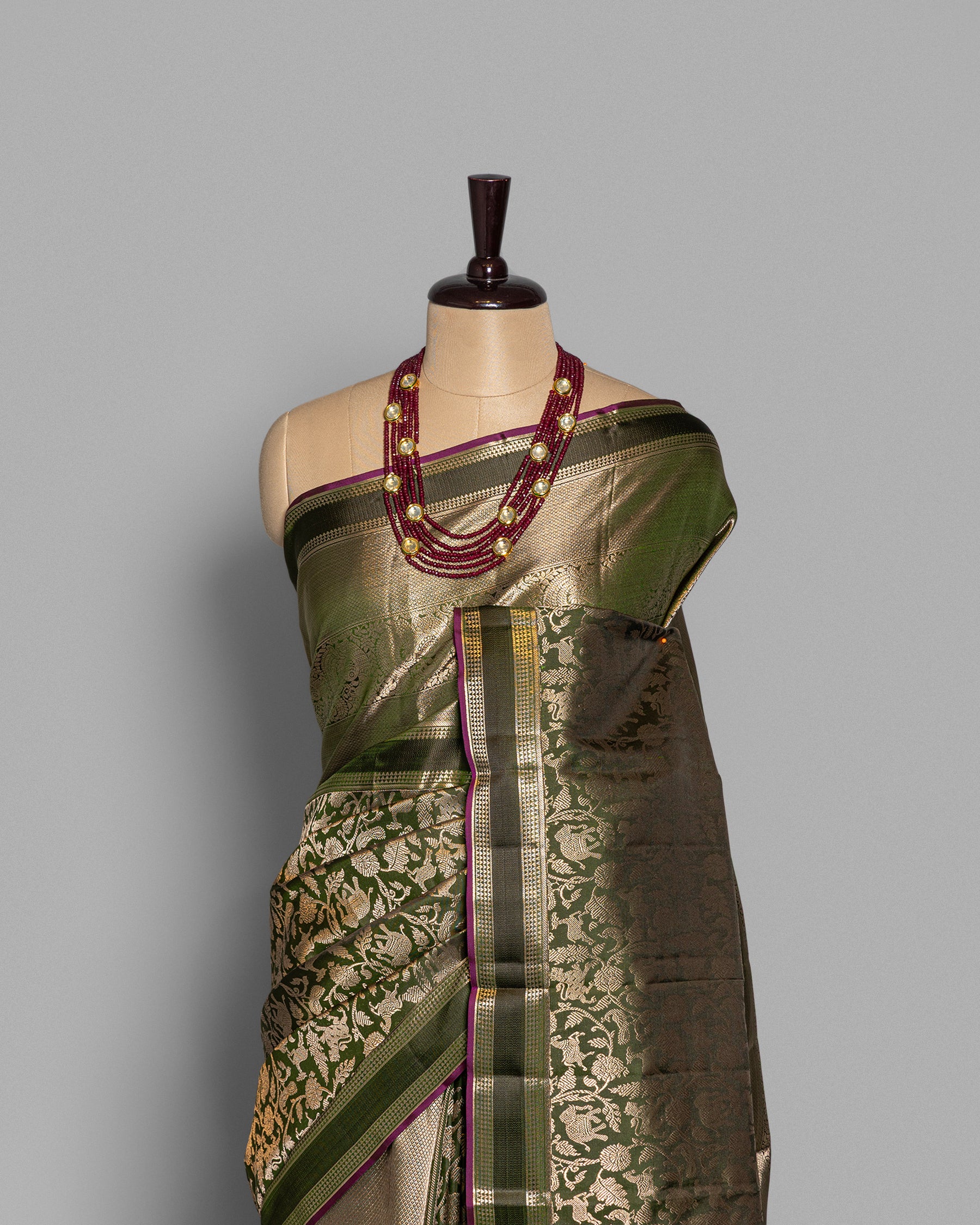OLIVE SHIKARGAH WOVEN KANJEEVARAM SILK SAREE