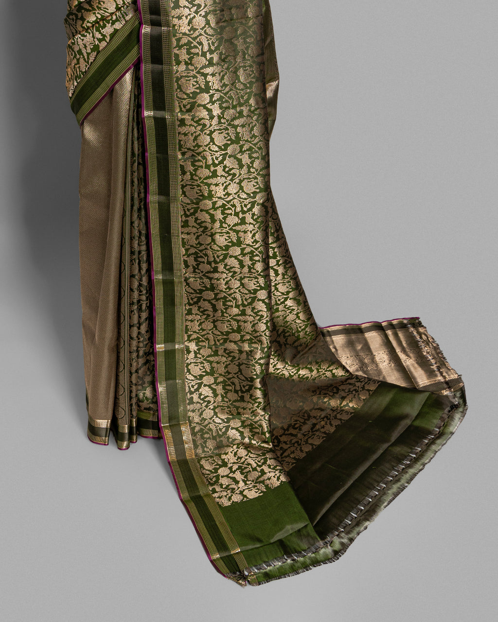 OLIVE SHIKARGAH WOVEN KANJEEVARAM SILK SAREE