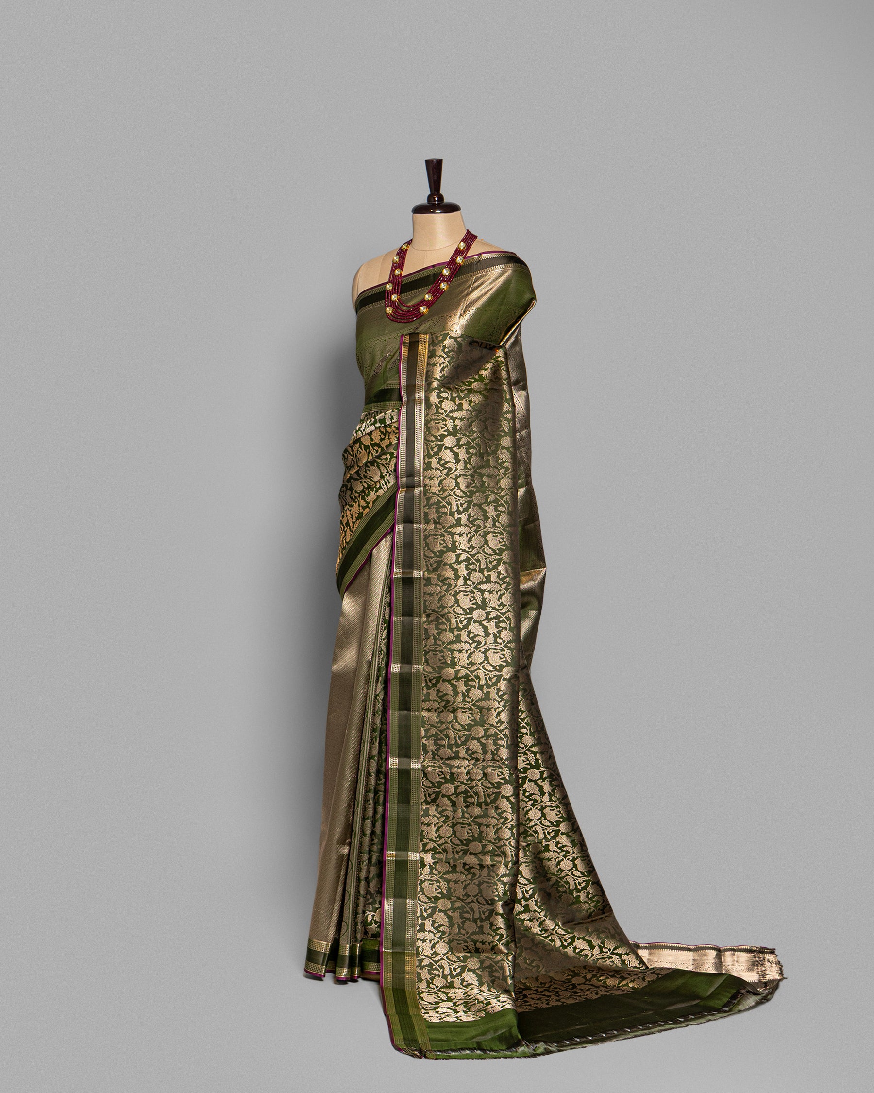 OLIVE SHIKARGAH WOVEN KANJEEVARAM SILK SAREE