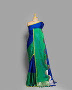 INDIGO MASHRU SILK SAREE WITH CONTRAST BORDER