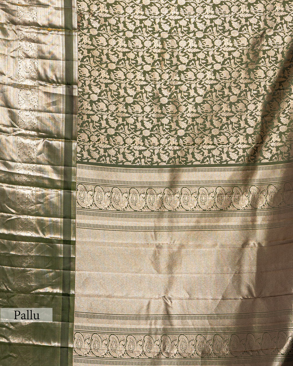 OLIVE SHIKARGAH WOVEN KANJEEVARAM SILK SAREE
