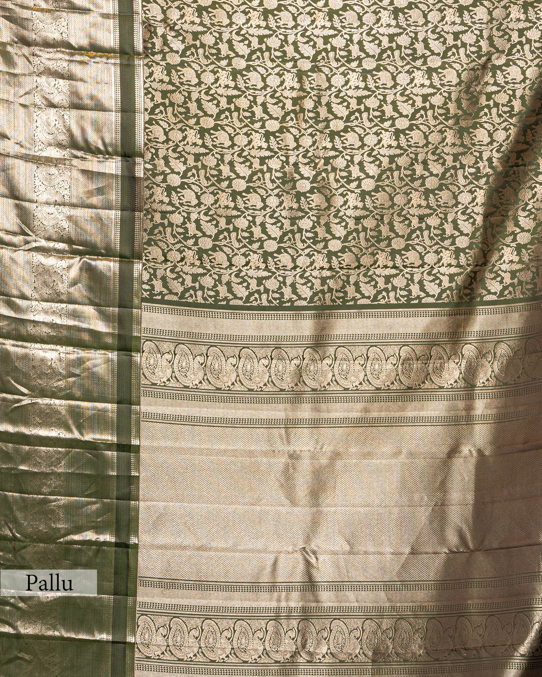 OLIVE SHIKARGAH WOVEN KANJEEVARAM SILK SAREE
