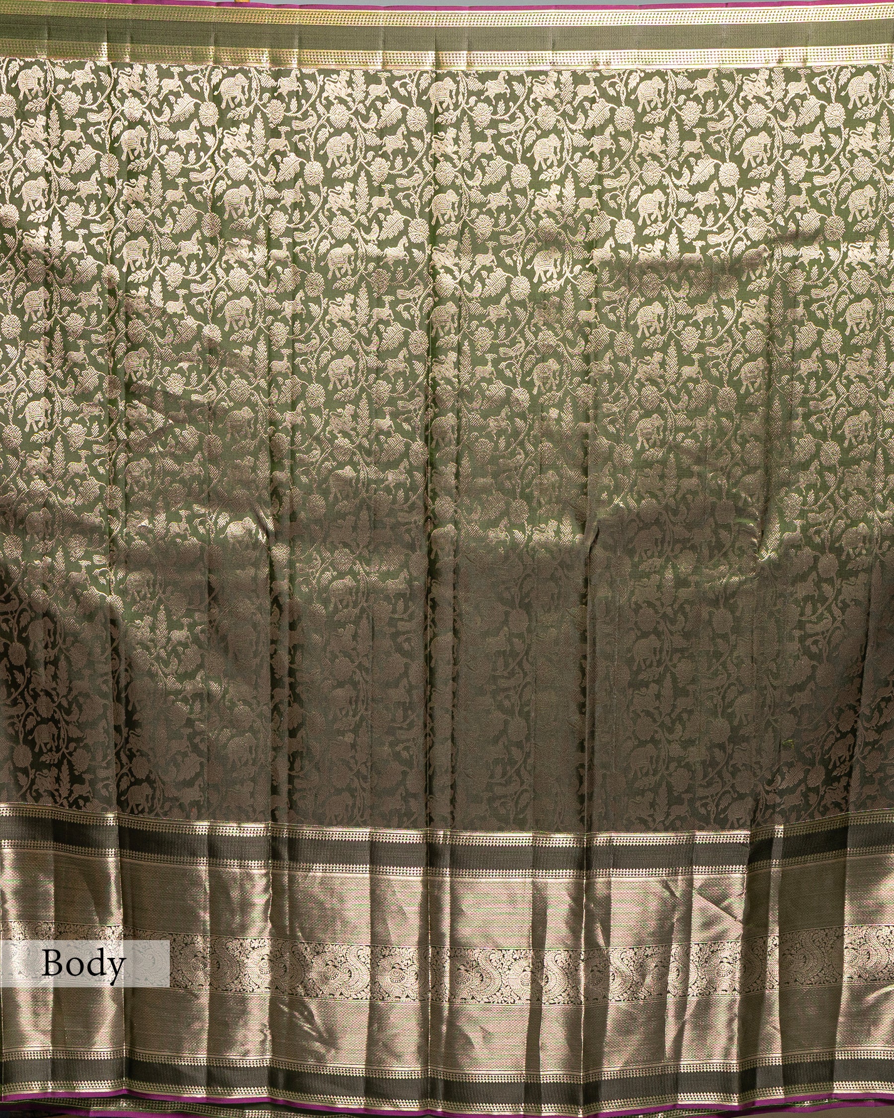 OLIVE SHIKARGAH WOVEN KANJEEVARAM SILK SAREE