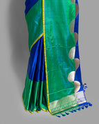 INDIGO MASHRU SILK SAREE WITH CONTRAST BORDER
