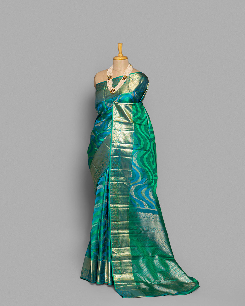 OCEANIC KANJEEVARAM SILK SAREE WITH RESHAM AND ZARI WEAVING