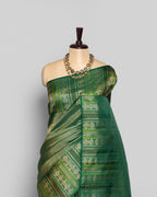 BOTTLE GREEN KANJEEVARAM SILK SAREE WITH CHATAI WEAVE