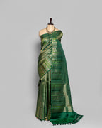 BOTTLE GREEN KANJEEVARAM SILK SAREE WITH CHATAI WEAVE