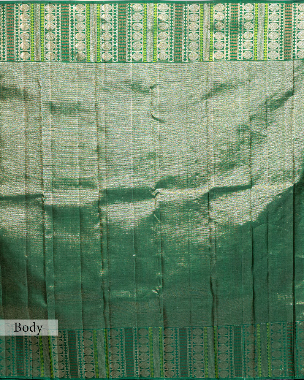 BOTTLE GREEN KANJEEVARAM SILK SAREE WITH CHATAI WEAVE