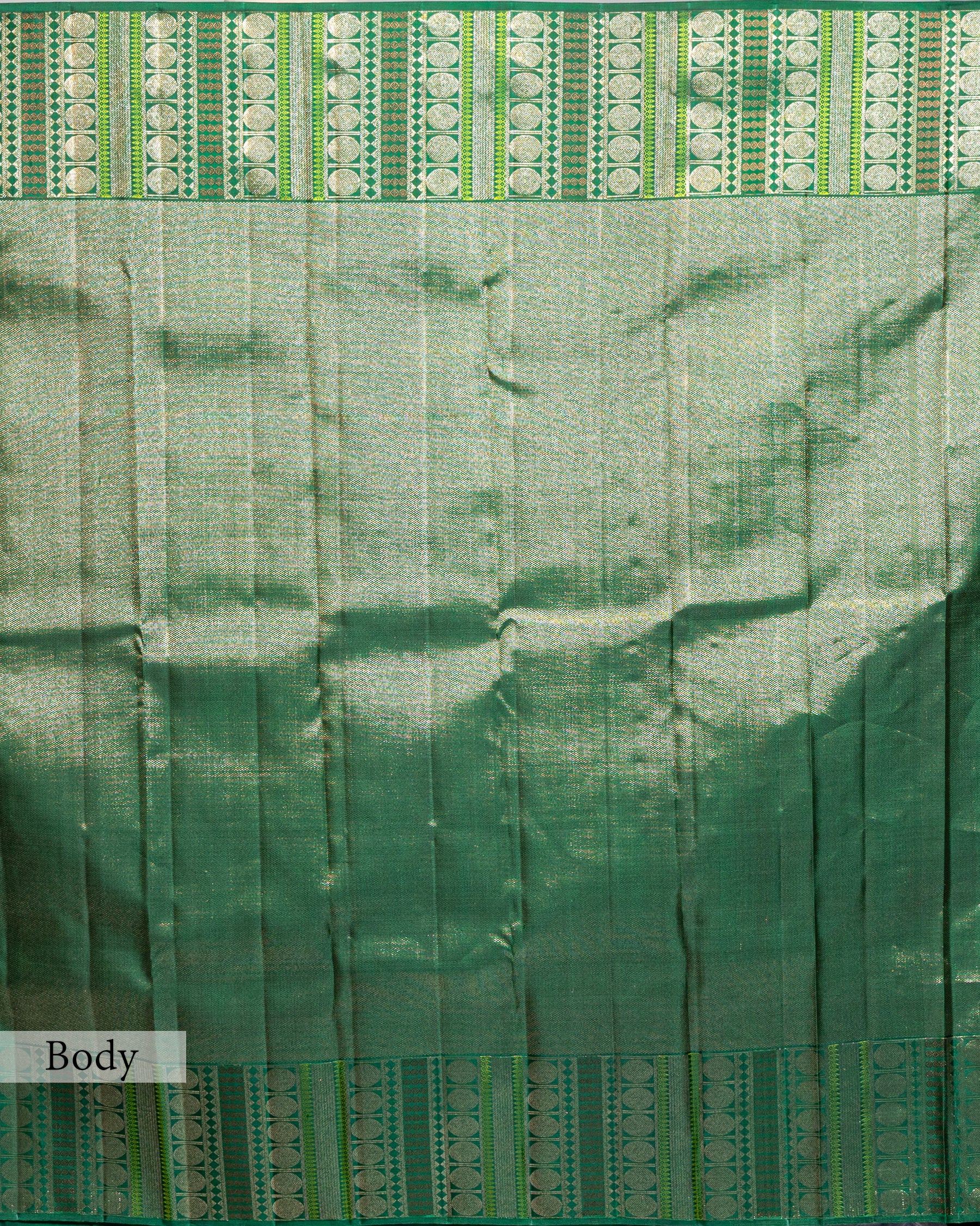 BOTTLE GREEN KANJEEVARAM SILK SAREE WITH CHATAI WEAVE