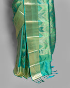 AQUA KANJEEVARAM SILK SAREE WITH LAGDI-PATTA CHATAI BORDER