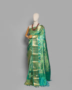 AQUA KANJEEVARAM SILK SAREE WITH LAGDI-PATTA CHATAI BORDER