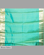 AQUA KANJEEVARAM SILK SAREE WITH LAGDI-PATTA CHATAI BORDER