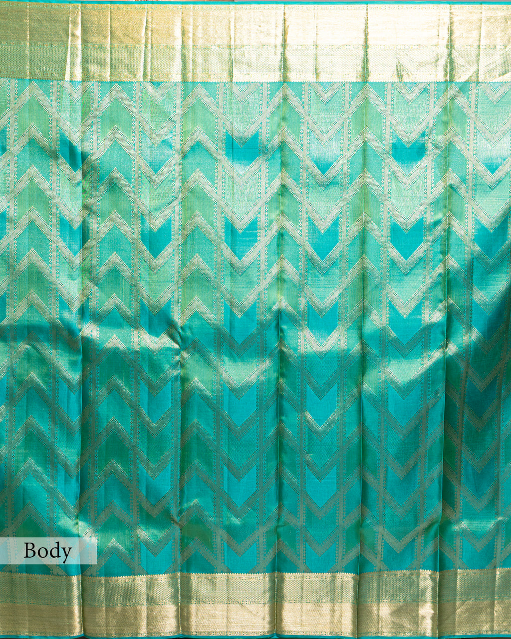 AQUA KANJEEVARAM SILK SAREE WITH LAGDI-PATTA CHATAI BORDER