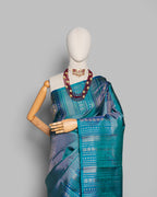 INDIGO KANJEEVARAM SILK SAREE WITH CHATAI WEAVE