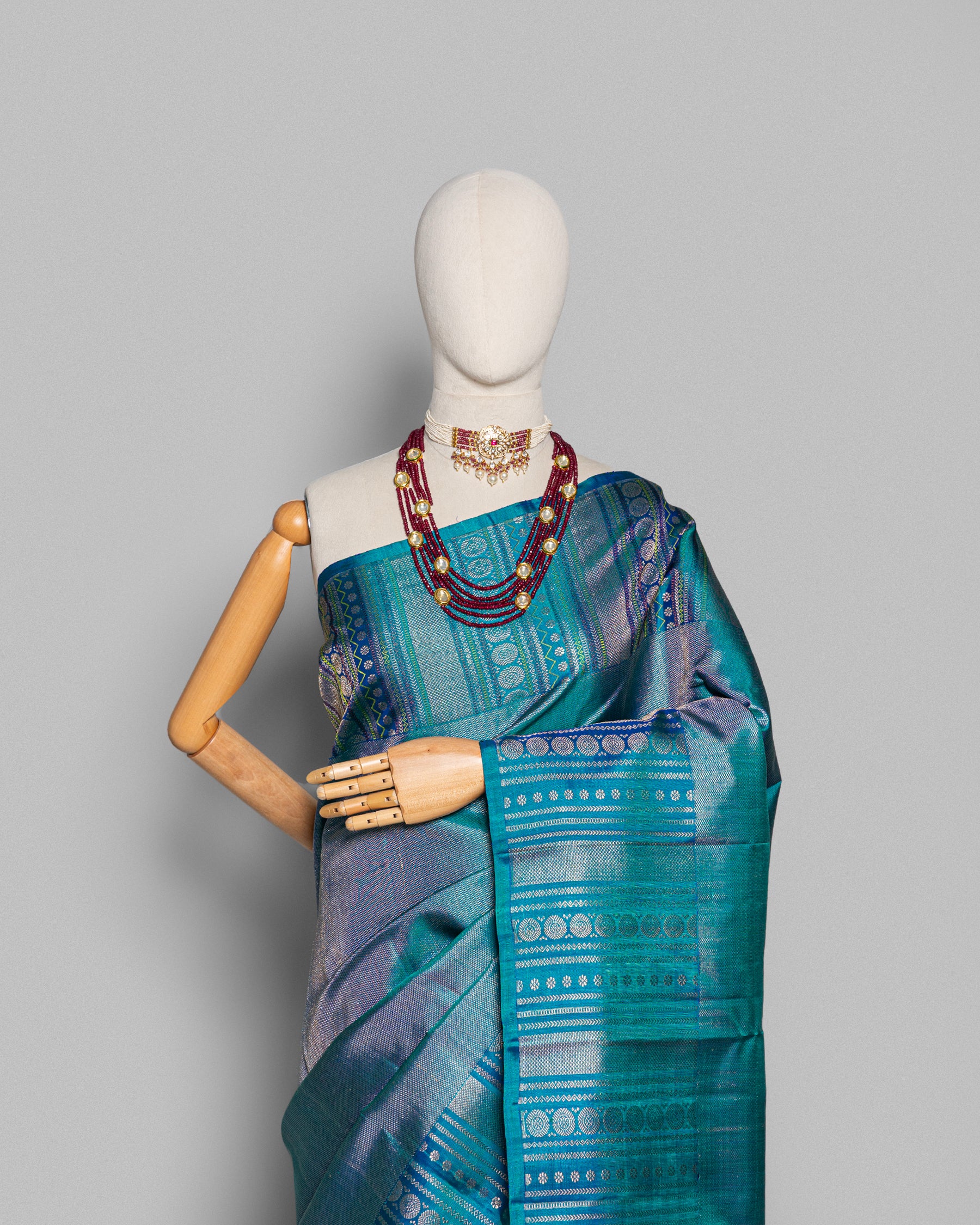 INDIGO KANJEEVARAM SILK SAREE WITH CHATAI WEAVE