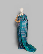 INDIGO KANJEEVARAM SILK SAREE WITH CHATAI WEAVE