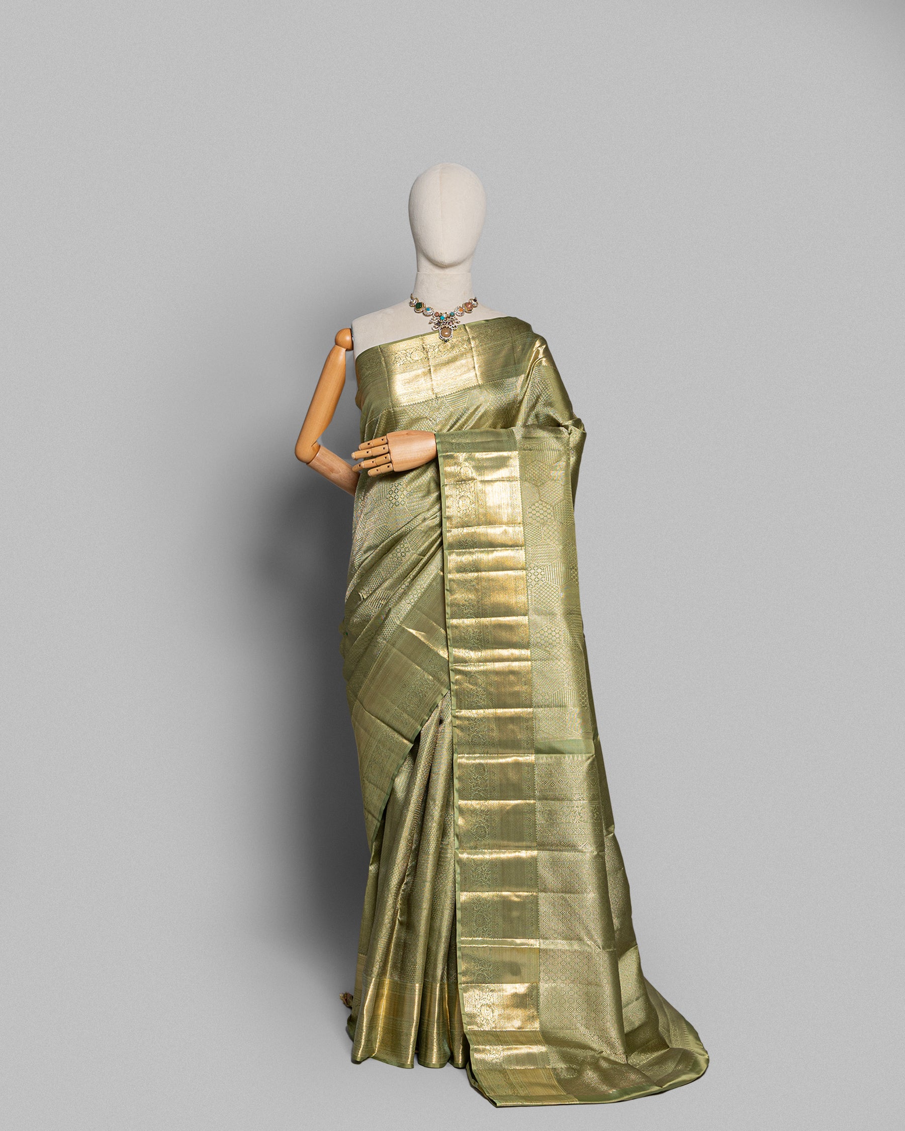PASTEL GREEN KANJEEVARAM SILK SAREE WITH DOUBLE BORDER